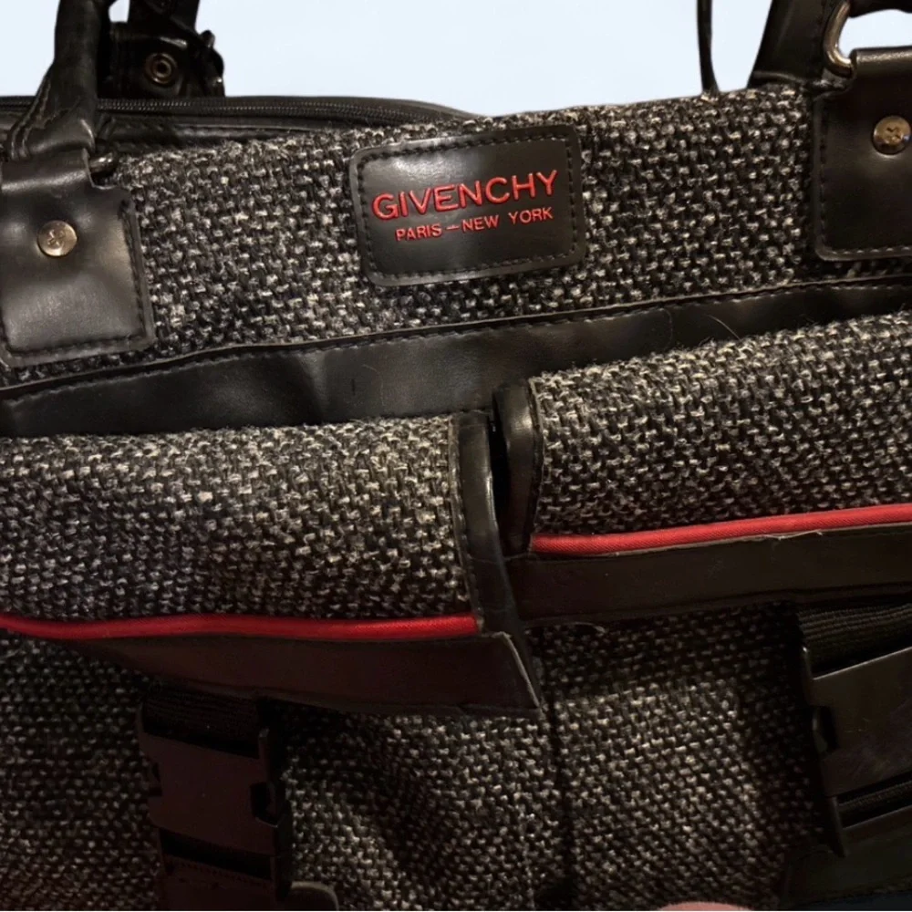 Givenchy Men's Black Tweed Messenger Bag with Red Trim